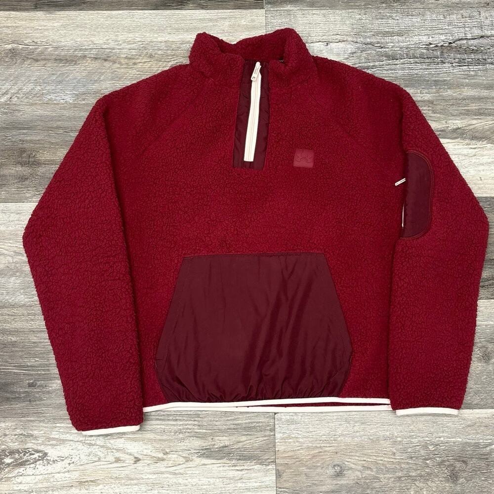 Under Armour UA Sherpa Fleece Red Womens L Teddy Pullover 1/4 Zip Comfort Jacket